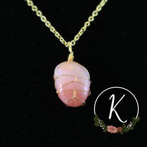 Hand Wrapped Pink Agate Crystal Chain Necklace
